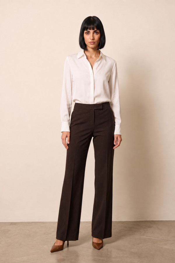 Γυναικείο παντελόνι Enzzo espresso με λεπτή ρίγα σε wide leg γραμμή 252168