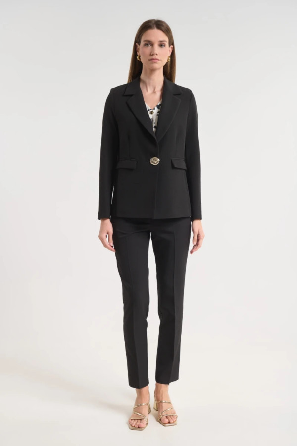 Γυναικείο παντελόνι Fibes μαύρο κρεπ με λάστιχο στην μέση 04-8101