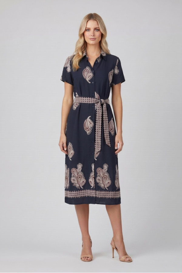 Γυναικείο  σεμιζιέ φόρεμα Fibes navy blue με paisley print 05-9647