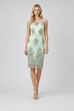 Γυναικείο φόρεμα Vagias pencil μέντα με δαντέλα και τούλι 5656-47