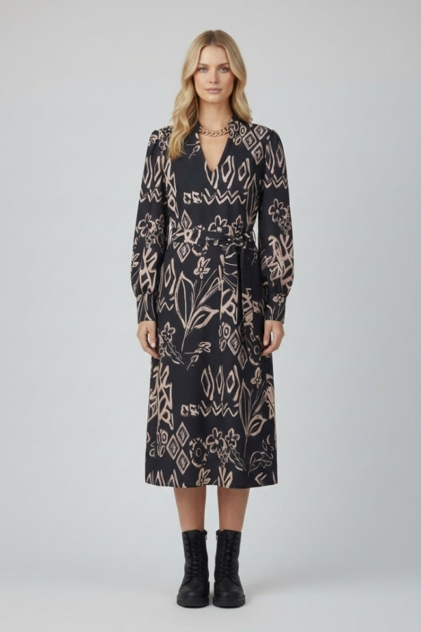 VAGIAS ΓΥΝΑΙΚΕΙΟ ΦΟΡΕΜΑ MIDI ΜΕ "V" ΝΤΕΚΟΛΤΕ ΕΜΠΡΙΜΕ ΜΑΥΡΟ 3658-42