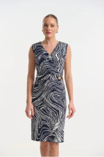 Γυναικείο midi φόρεμα Fibes μπλε εμπριμέ με V λαιμόκοψη και extra μανίκια 05-9470