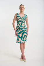 Γυναικείο φόρεμα Fibes midi πράσινο εμπριμέ κρουαζέ και extra μανίκια 05-9472