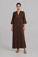 Γυναικείο maxi φόρεμα Derpouli καφέ kimono Σατινέ loose fit 1.20.39403 Γυναικείο maxi φόρεμα Derpouli καφέ kimono Σατινέ loose fit 1.20.39403