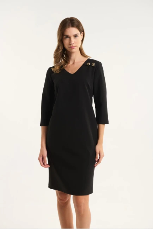 FIBES ΓΥΝΑΙΚΕΙΟ ΜΟΝΟΧΡΩΜΟ ΦΟΡΕΜΑ MIDI "V' ΜΑΚΡΥΜΑΝΙΚΟ ΜΑΥΡΟ 05-9344