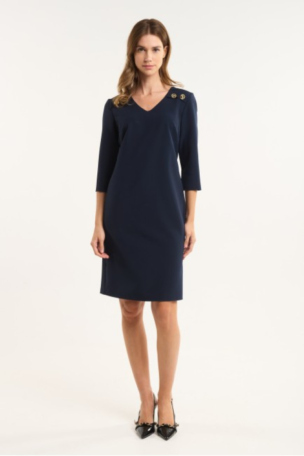 FIBES ΓΥΝΑΙΚΕΙΟ ΜΟΝΟΧΡΩΜΟ ΦΟΡΕΜΑ MIDI "V' ΜΑΚΡΥΜΑΝΙΚΟ ΜΠΛΕ 05-9344
