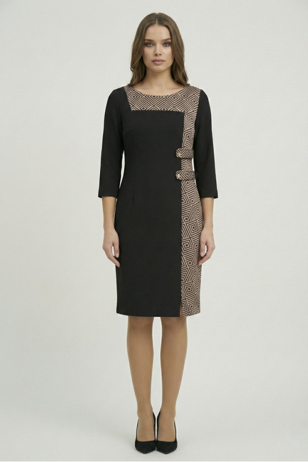 VAGIAS ΓΥΝΑΙΚΕΙΟ ΦΟΡΕΜΑ MIDI ΜΕ 3/4 ΜΑΝΙΚΙΑ ΚΑΙ ΓΕΩΜΕΤΡΙΚΌ ΕΜΠΡΙΜΕ ΜΑΥΡΟ 3630-25