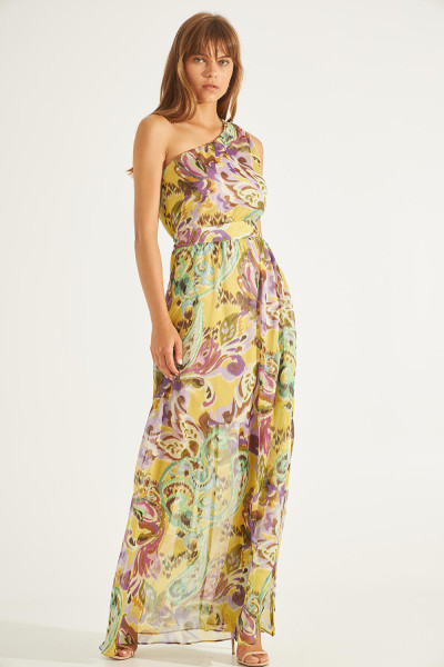 BILL COST WOMEN'S ONE SHOULDER MAXI DRESS PRINTED YELLOW 10-341988-0