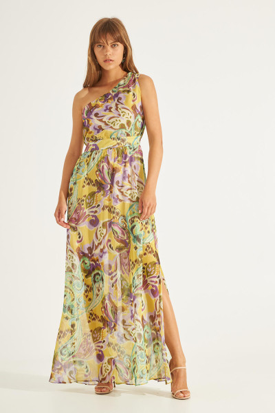 BILL COST WOMEN'S ONE SHOULDER MAXI DRESS PRINTED YELLOW 10-341988-0