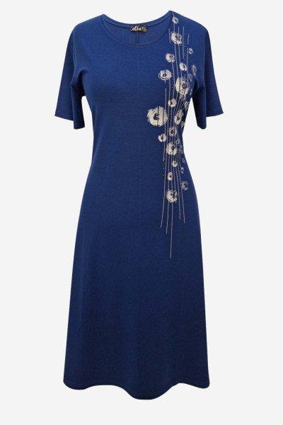 ELIN WOMEN'S DRESS WITH SLEEVE ALPHA LINE  PRINT BLUE 389-1
