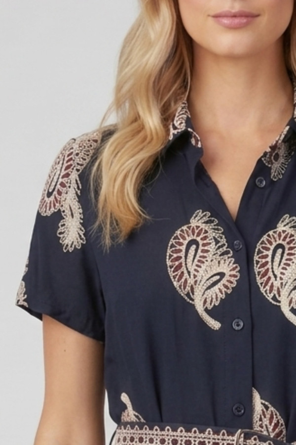 Γυναικείο  σεμιζιέ φόρεμα Fibes navy blue με paisley print 05-9647