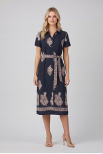 Γυναικείο  σεμιζιέ φόρεμα Fibes navy blue με paisley print 05-9647