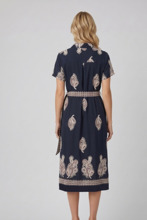 Γυναικείο  σεμιζιέ φόρεμα Fibes navy blue με paisley print 05-9647