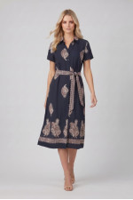 Γυναικείο  σεμιζιέ φόρεμα Fibes navy blue με paisley print 05-9647