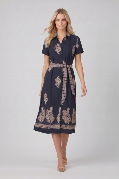 Γυναικείο  σεμιζιέ φόρεμα Fibes navy blue με paisley print 05-9647