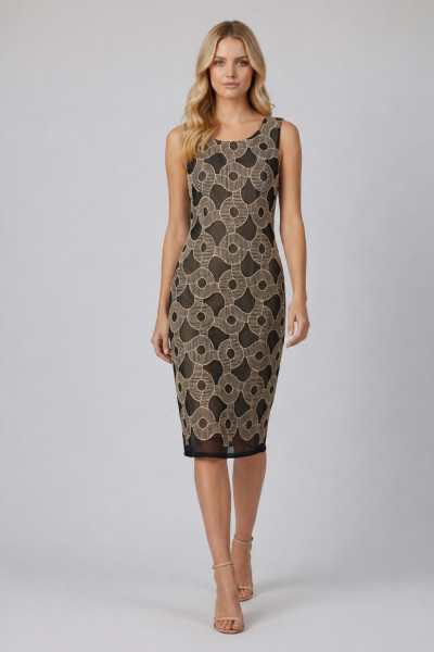 Γυναικείο φόρεμα Vagias μαύρο με ανάγλυφο μοτίβο με extra μανίκια 6740-24