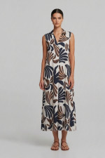 Γυναικείο loose φόρεμα Fibes εκρού με tropical print και γιακά 05-9646 Γυναικείο loose φόρεμα Fibes εκρού με tropical print και γιακά 05-9646