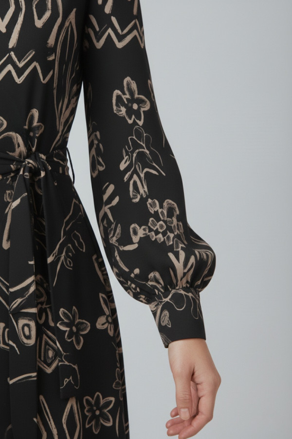 VAGIAS ΓΥΝΑΙΚΕΙΟ ΦΟΡΕΜΑ MIDI ΜΕ "V" ΝΤΕΚΟΛΤΕ ΕΜΠΡΙΜΕ ΜΑΥΡΟ 3658-42