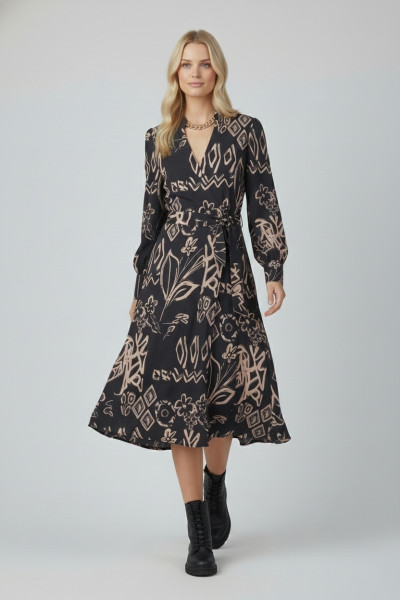 VAGIAS ΓΥΝΑΙΚΕΙΟ ΦΟΡΕΜΑ MIDI ΜΕ "V" ΝΤΕΚΟΛΤΕ ΕΜΠΡΙΜΕ ΜΑΥΡΟ 3658-42