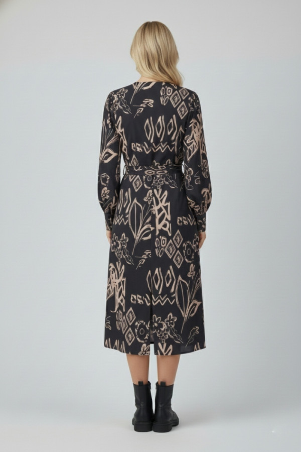 VAGIAS ΓΥΝΑΙΚΕΙΟ ΦΟΡΕΜΑ MIDI ΜΕ "V" ΝΤΕΚΟΛΤΕ ΕΜΠΡΙΜΕ ΜΑΥΡΟ 3658-42