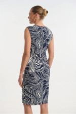 Γυναικείο midi φόρεμα Fibes μπλε εμπριμέ με V λαιμόκοψη και extra μανίκια 05-9470