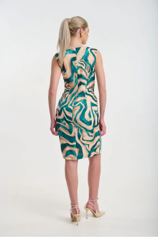 Γυναικείο φόρεμα Fibes midi πράσινο εμπριμέ κρουαζέ και extra μανίκια 05-9472