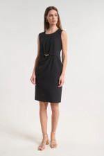 Γυναικείο φόρεμα Fibes μαύρο κρεπ κομψής γραμμής με extra μανίκια 05-9452
