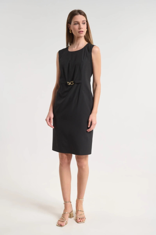 Γυναικείο φόρεμα Fibes μαύρο κρεπ κομψής γραμμής με extra μανίκια 05-9452