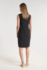 Γυναικείο φόρεμα Fibes μαύρο κρεπ κομψής γραμμής με extra μανίκια 05-9452