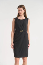 Γυναικείο φόρεμα Fibes μαύρο κρεπ κομψής γραμμής με extra μανίκια 05-9452