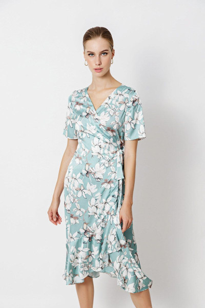 FIBES WOMEN'S MIDI DRESS WITH TEXTURED CROUSE SATIN PRINTED MINT 05-4056