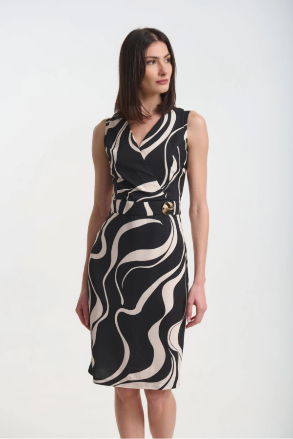 Γυναικείο φόρεμα Fibes ΄μαύρο κρεπ ελαστικό εμπριμέ με extra μανίκια 05-9474