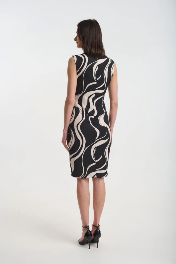 Γυναικείο φόρεμα Fibes ΄μαύρο κρεπ ελαστικό εμπριμέ με extra μανίκια 05-9474