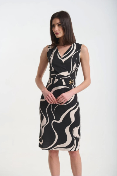 Γυναικείο φόρεμα Fibes ΄μαύρο κρεπ ελαστικό εμπριμέ με extra μανίκια 05-9474