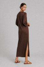 Γυναικείο maxi φόρεμα Derpouli καφέ kimono Σατινέ loose fit 1.20.39403 Γυναικείο maxi φόρεμα Derpouli καφέ kimono Σατινέ loose fit 1.20.39403