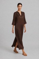 Γυναικείο maxi φόρεμα Derpouli καφέ kimono Σατινέ loose fit 1.20.39403 Γυναικείο maxi φόρεμα Derpouli καφέ kimono Σατινέ loose fit 1.20.39403