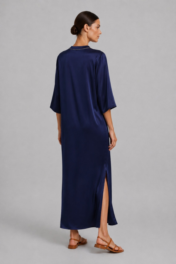 Γυναικείο maxi φόρεμα Derpouli μπλε kimono Σατινέ loose fit 1.20.39403 Γυναικείο maxi φόρεμα Derpouli μπλε kimono Σατινέ loose fit 1.20.39403