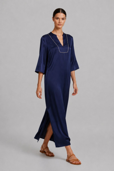 Γυναικείο maxi φόρεμα Derpouli μπλε kimono Σατινέ loose fit 1.20.39403