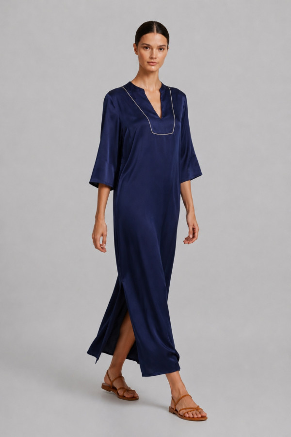 Γυναικείο maxi φόρεμα Derpouli μπλε kimono Σατινέ loose fit 1.20.39403 Γυναικείο maxi φόρεμα Derpouli μπλε kimono Σατινέ loose fit 1.20.39403