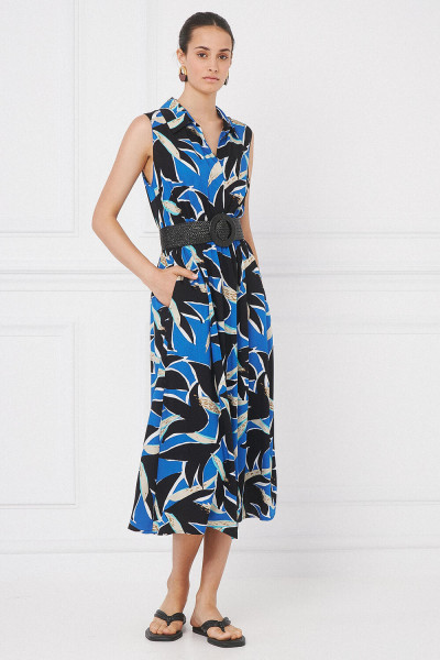 BILL COST WOMEN'S DRESS SLEEVELESS WITH COLLAR PRINTED ELECTRIC 10-341999-0
