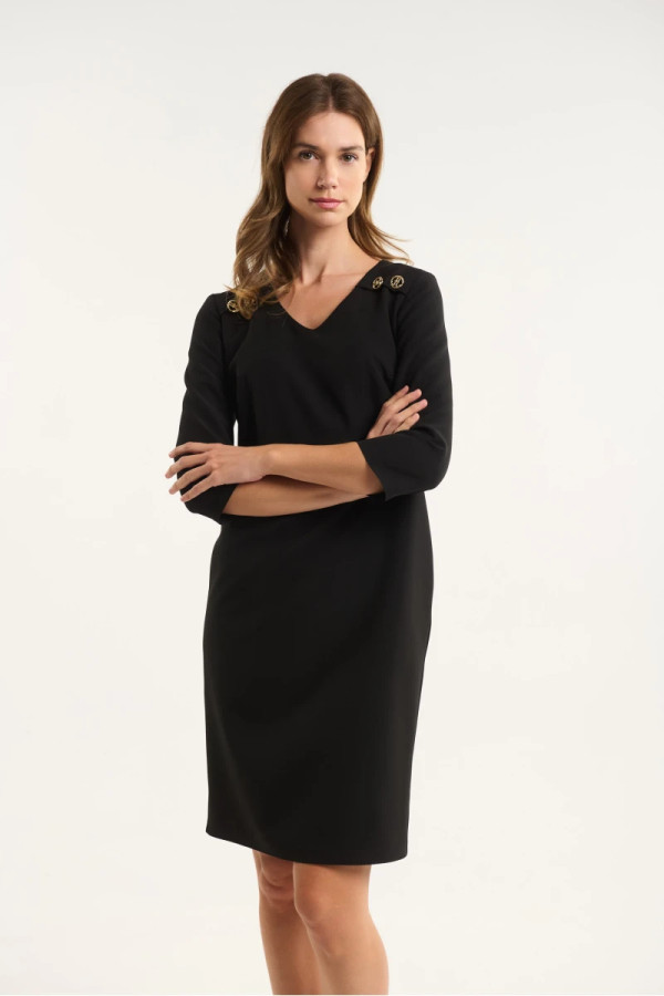 FIBES ΓΥΝΑΙΚΕΙΟ ΜΟΝΟΧΡΩΜΟ ΦΟΡΕΜΑ MIDI "V' ΜΑΚΡΥΜΑΝΙΚΟ ΜΑΥΡΟ 05-9344
