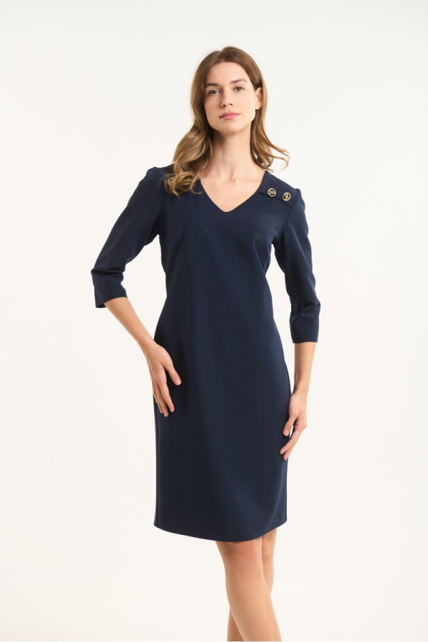 FIBES ΓΥΝΑΙΚΕΙΟ ΜΟΝΟΧΡΩΜΟ ΦΟΡΕΜΑ MIDI "V' ΜΑΚΡΥΜΑΝΙΚΟ ΜΠΛΕ 05-9344