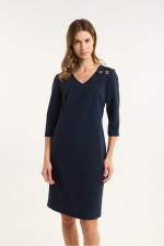 FIBES ΓΥΝΑΙΚΕΙΟ ΜΟΝΟΧΡΩΜΟ ΦΟΡΕΜΑ MIDI "V' ΜΑΚΡΥΜΑΝΙΚΟ ΜΠΛΕ 05-9344