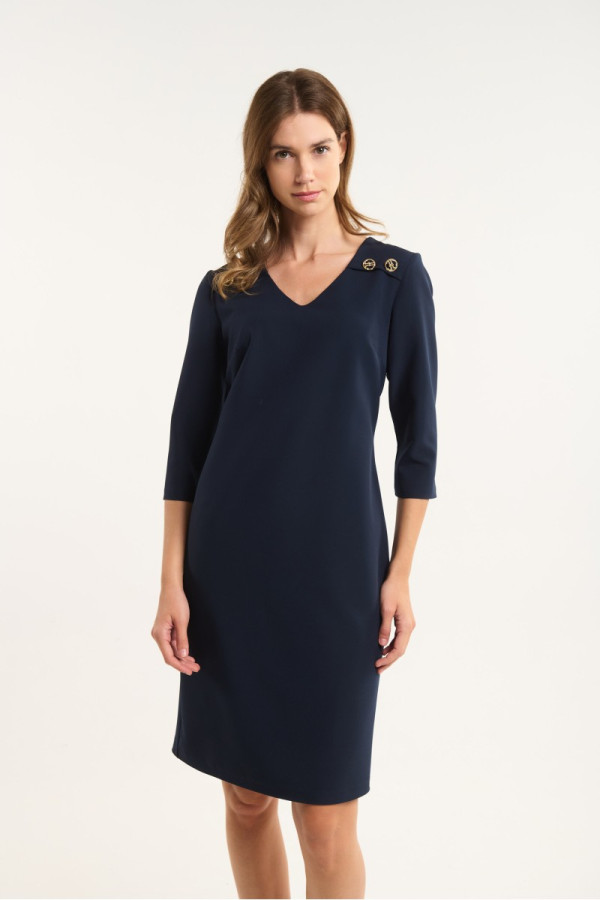 FIBES ΓΥΝΑΙΚΕΙΟ ΜΟΝΟΧΡΩΜΟ ΦΟΡΕΜΑ MIDI "V' ΜΑΚΡΥΜΑΝΙΚΟ ΜΠΛΕ 05-9344