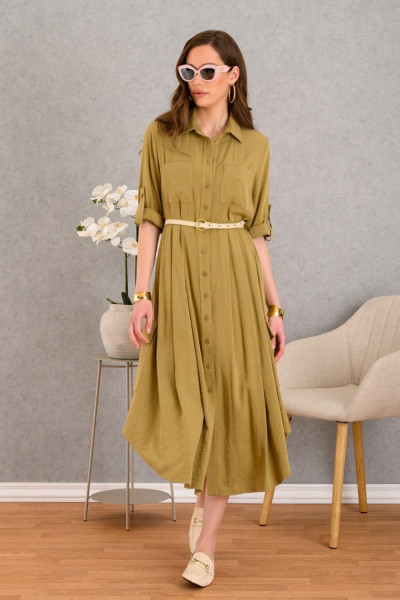DERPOULI ΓΥΝΑΙΚΕΙΟ ΦΟΡΕΜΑ ΣΕΜΙΖΙΕ ΜΕ ΖΩΝΗ OLIVE 1.20.38-49728