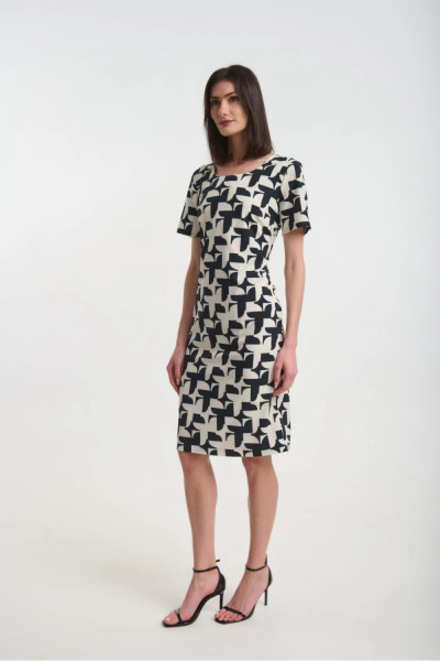 Γυναικείο φόρεμα Fibes μαύρο κρεπ με γεωμετρικό μοτίβο 05-9456