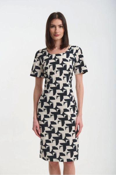 Γυναικείο φόρεμα Fibes μαύρο κρεπ με γεωμετρικό μοτίβο 05-9456