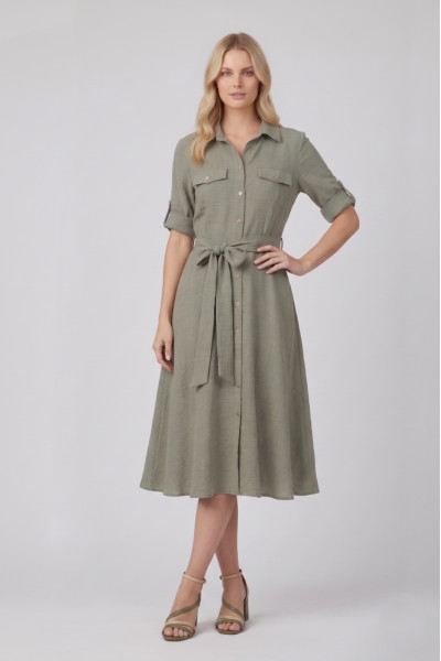 Γυναικείο σεμιζιέ φόρεμα Vagias μαδί midi με ζώνη 6738-74