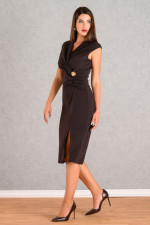 DERPOULI ΓΥΝΑΙΚΕΙΟ ΦΟΡΕΜΑ MIDI ΚΡΟΥΑΖΕ ΜΕ ΑΝΟΙΓΜΑ DARK BROWN 1.20.39149
