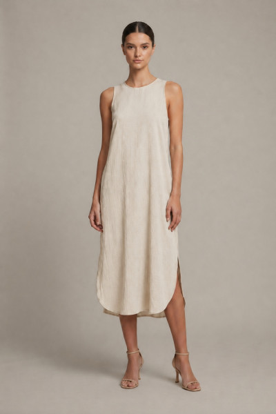 Γυναικείο midi φόρεμα Derpouli μπεζ loose fit 1.20.50890